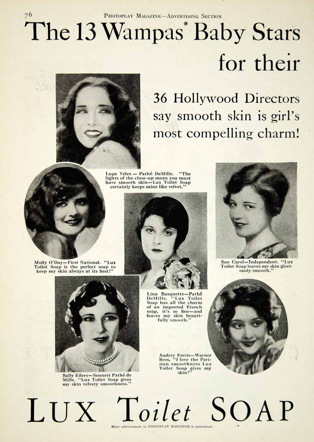 1928 Ad Lux Soap Wampas Silent Film Stars Lupe Velez Molly O'Day Sally YPP3