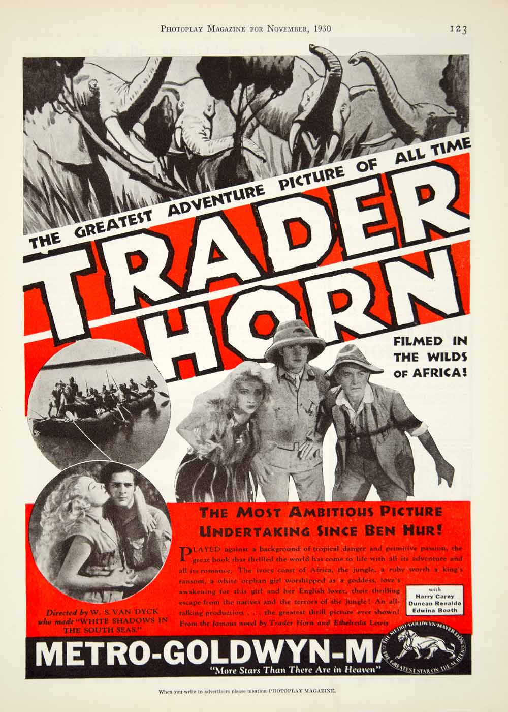 1930 Ad Movie Trader Horn Harry Carey Edwina Booth W S Van Dyke Africa MGM YPP4