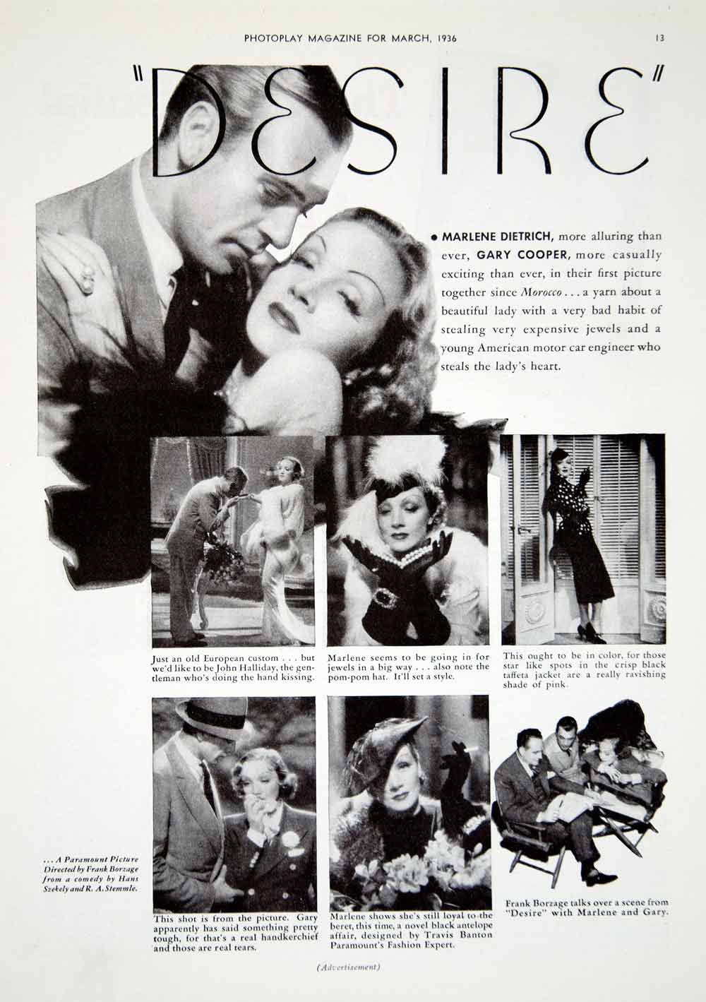 1936 Ad Movie Desire Marlene Dietrich Gary Cooper Frank Borzage Paramount YPP4