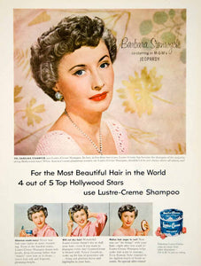 1953 Ad Vintage Lustre Creme Shampoo Barbara Stanwyck Hollywood Movie Film YPP4