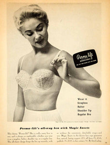 1956 Ad Vintage Perma-lift Brassiere Lace Bra Strapless Halter Underwear YPP4