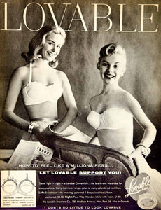 1956 Ad Vintage Lovable Brassiere Sweetheart Strap Strapless Underwear YPP4