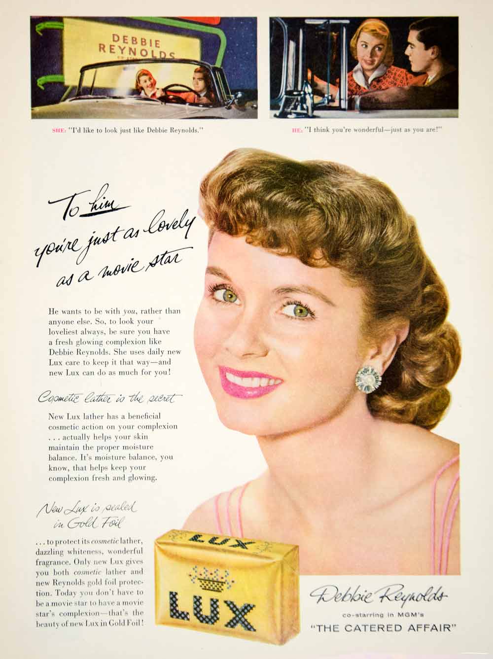 1956 Ad Vintage Lux Soap Beauty Debbie Reynolds Movie Hollywood Film Movie YPP4