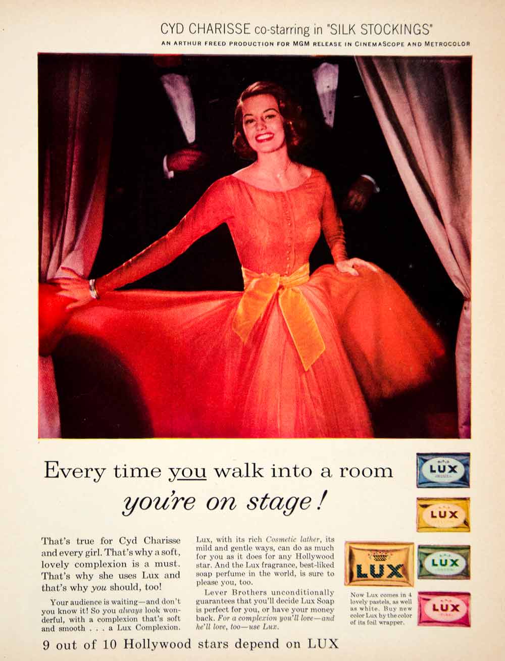 1957 Ad Vintage Lux Soap Cyd Charisse Hollywood Star Actress Beauty Skin YPP4