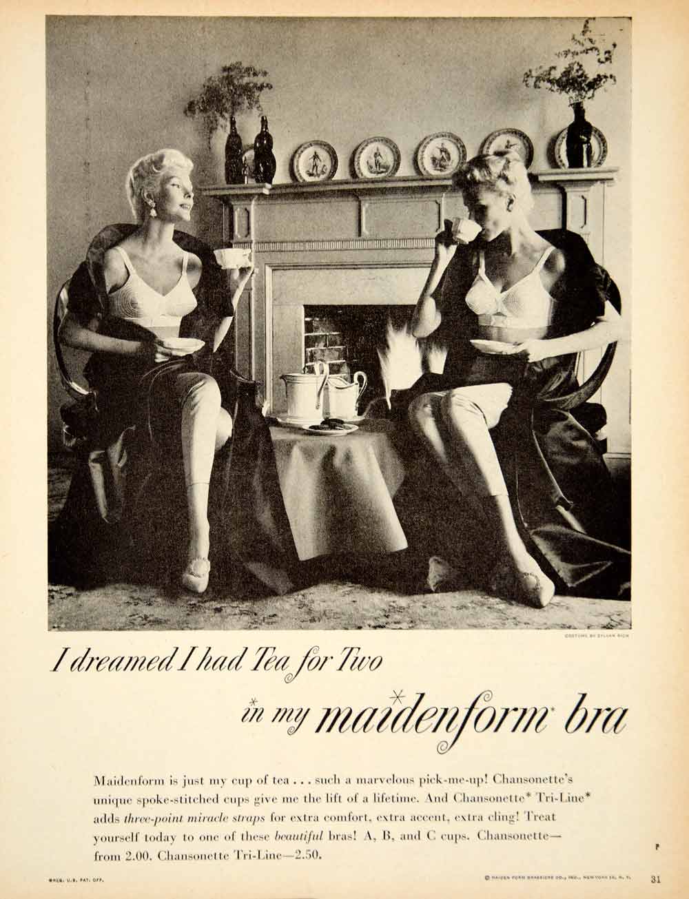 1957 Ad Vintage Chansonette Maidenform Bra I Dreamed Tea For Two Dream YPP4