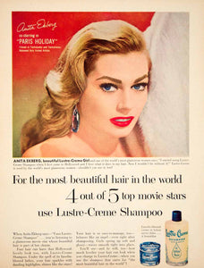 1958 Ad Vintage Lustre Creme Shampoo Anita Ekberg Movie Actress Hollywood YPP4