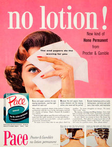 1958 Ad Vintage Pace Home Permanent Hair Curl Wave End Papers Procter YPP4