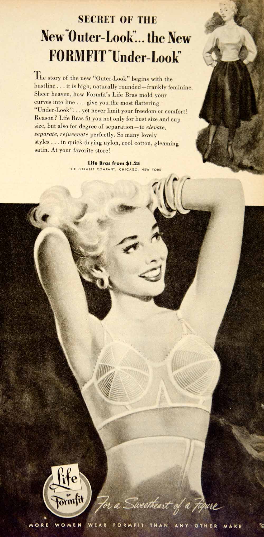 1953 Ad Vintage Formfit Life Bra Brassiere Underwear Lingerie