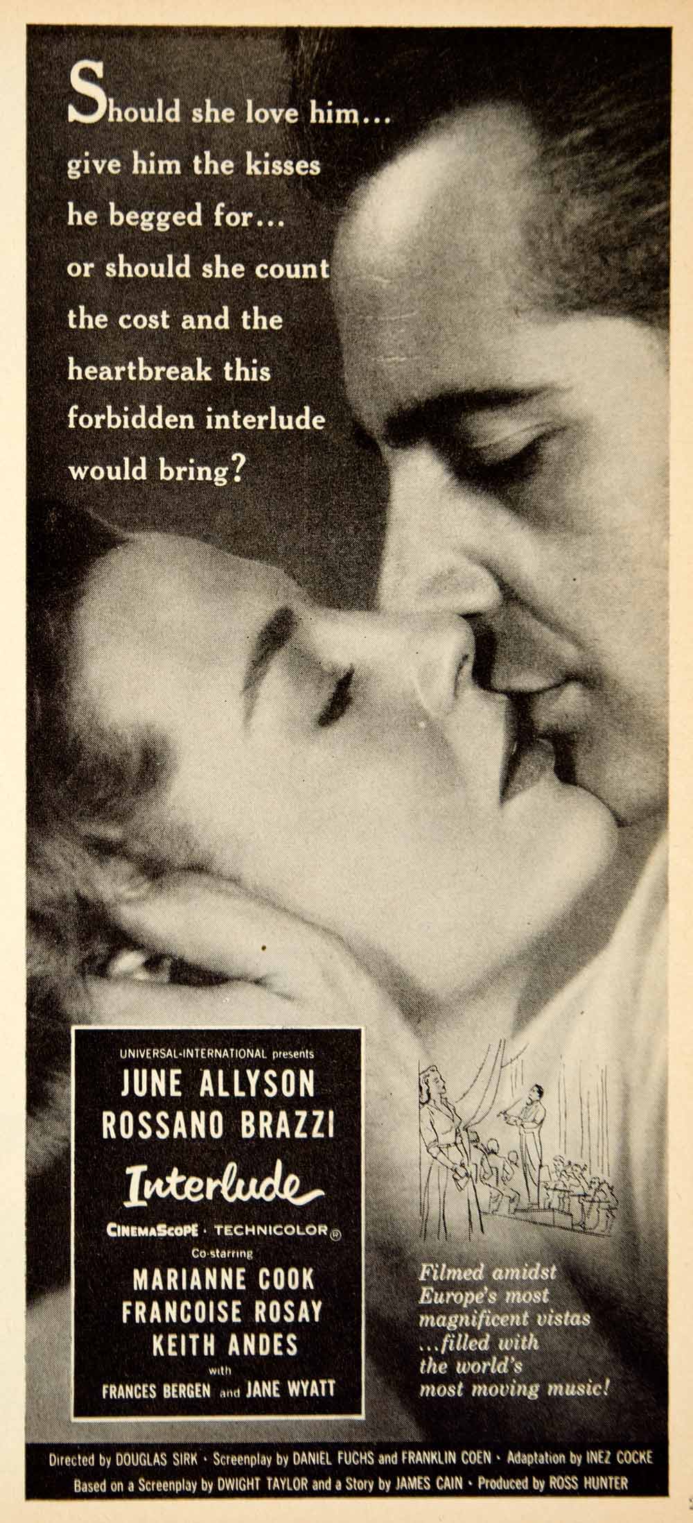 1957 Ad Interlude Movie Cinema Actors Love Romance June Allyson Rossano YPP4