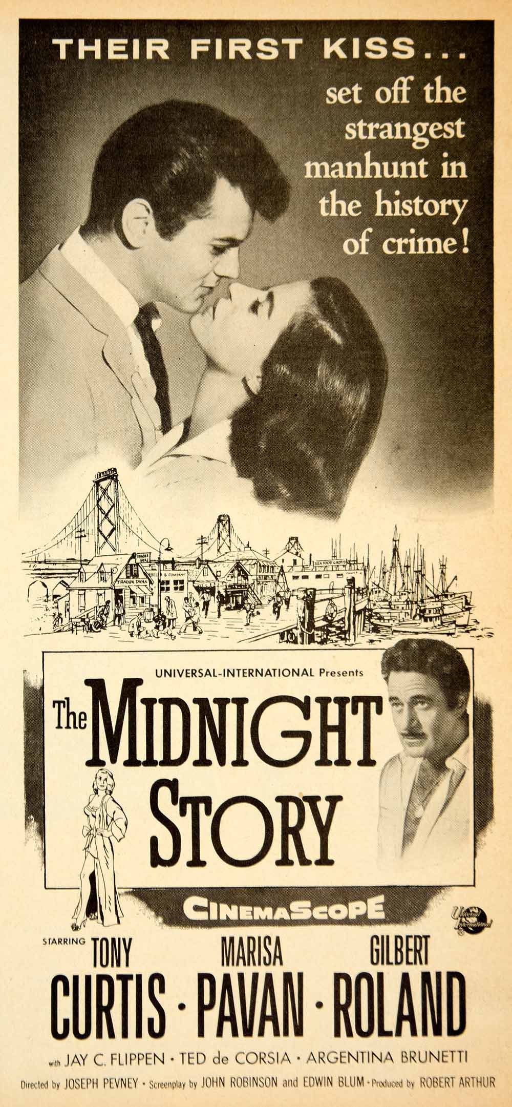 1957 Ad Movie Film Cinema Midnight Story Love Romance Kiss Cityscape YPP4