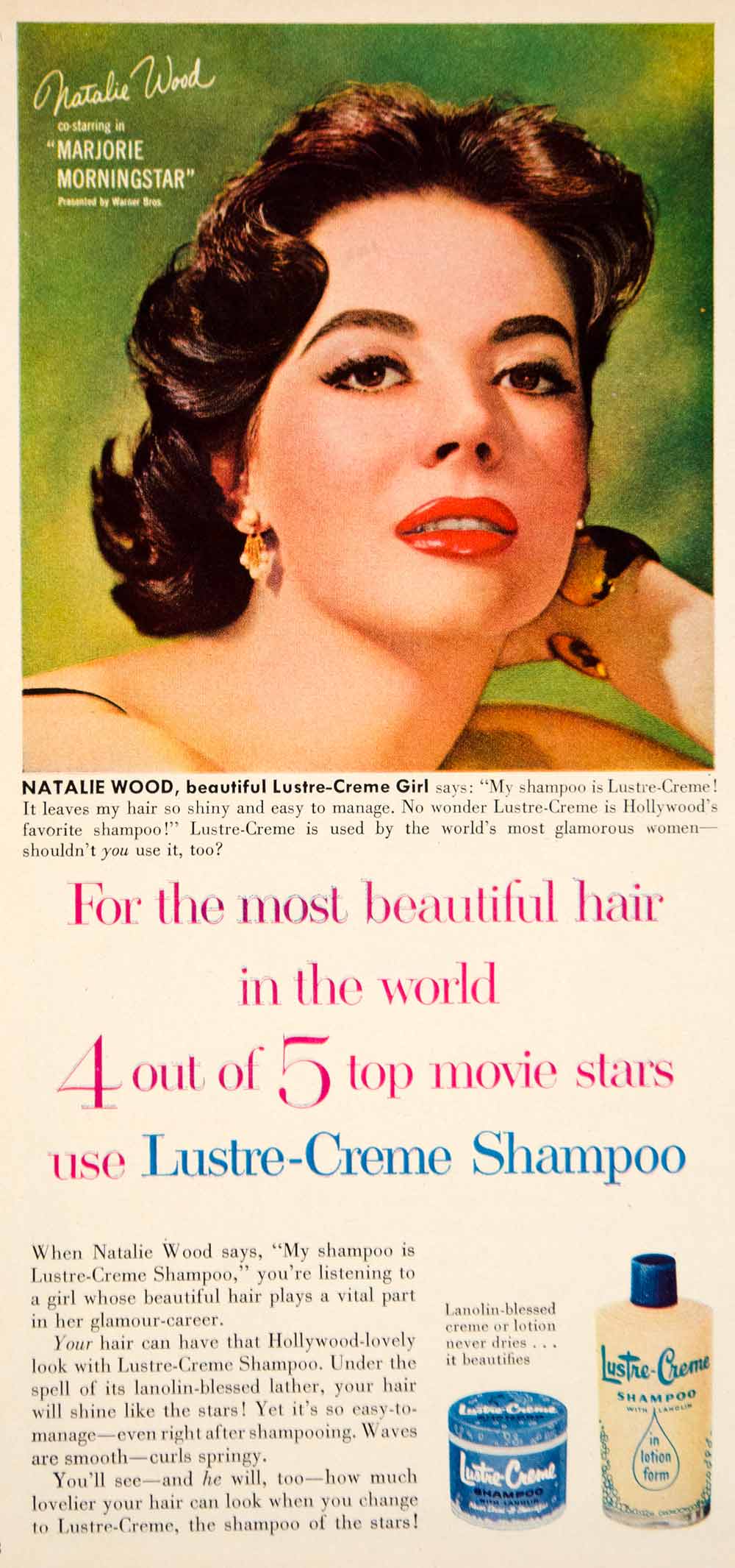 1958 Ad Natalie Wood Lustre Creme Shampoo Actress Famous Health Beauty YPP4