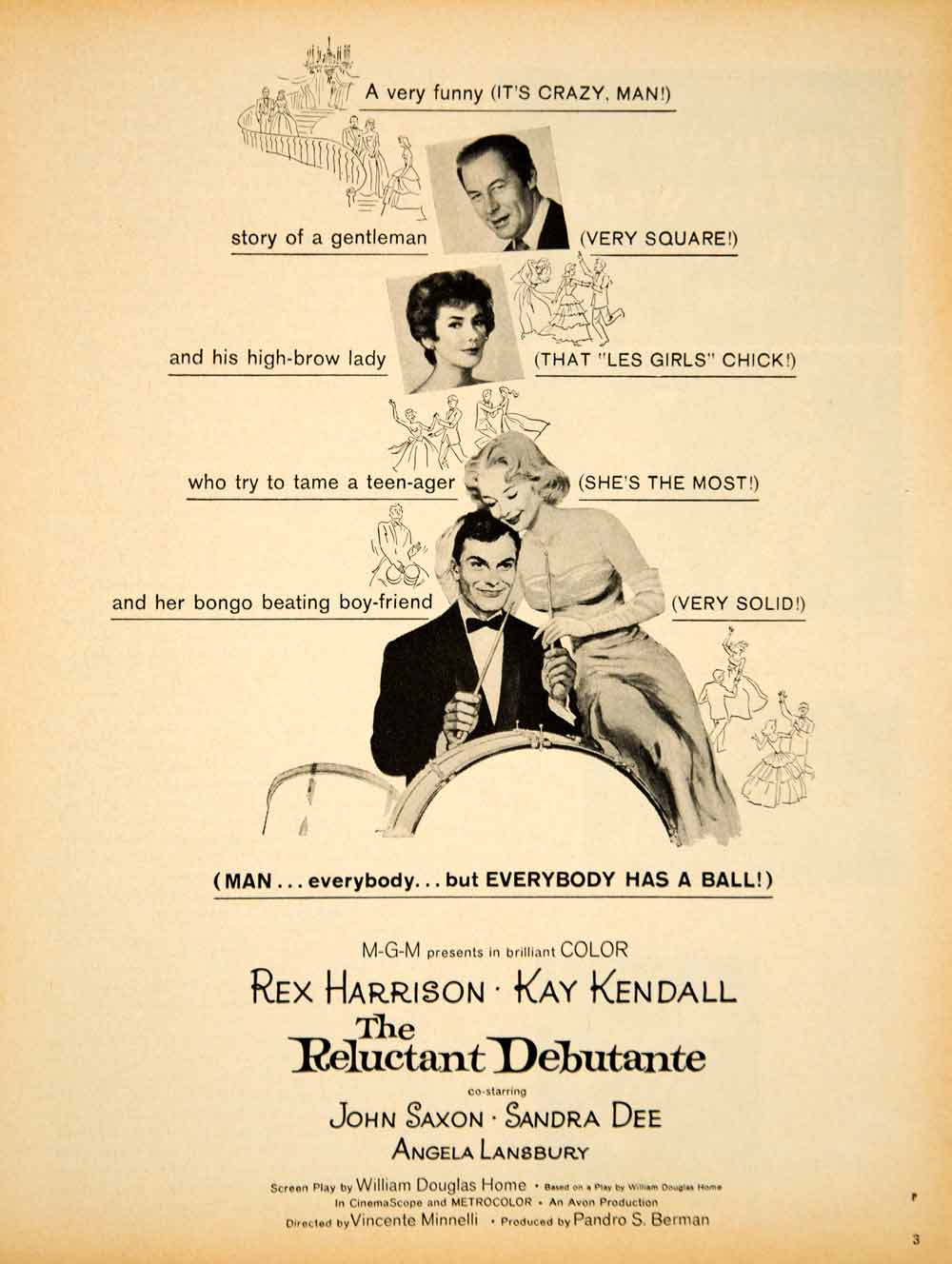 1958 Ad Movie Reluctant Debutante Comedy Film Rex Harrison Vincente YPP5