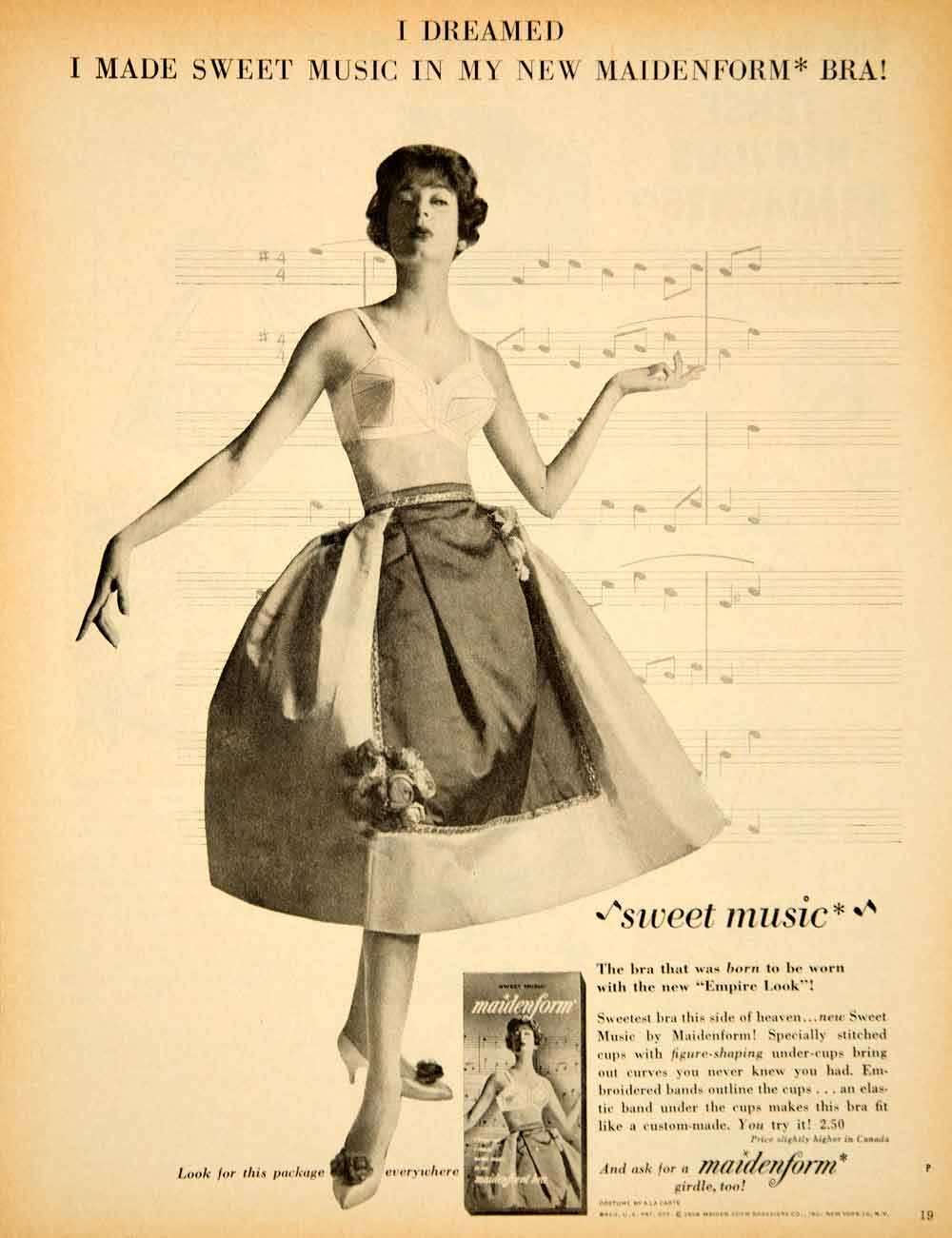 1958 Ad Vintage Maidenform Bra Sweet Music I Dreamed Dream Underwear Y –  Period Paper Historic Art LLC