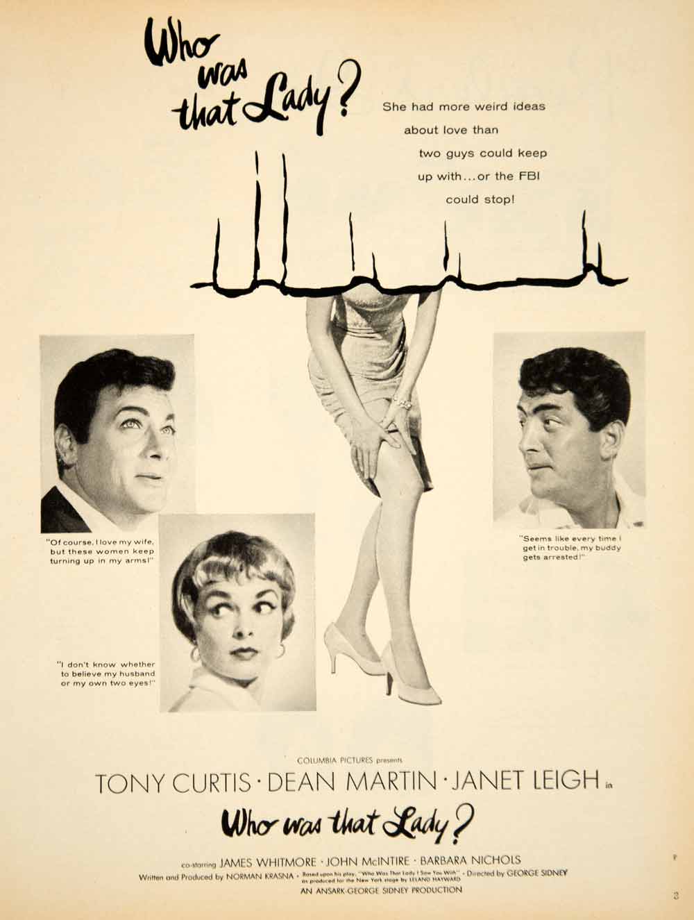1960 Ad Movie Who Was That Lady Tony Curtis Dean Martin Janet Leigh YPP5