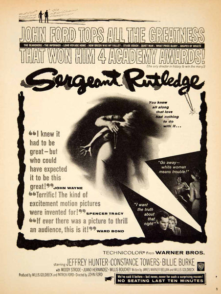1960 Ad Movie Sergeant Rutledge John Ford Western Film Jeffrey