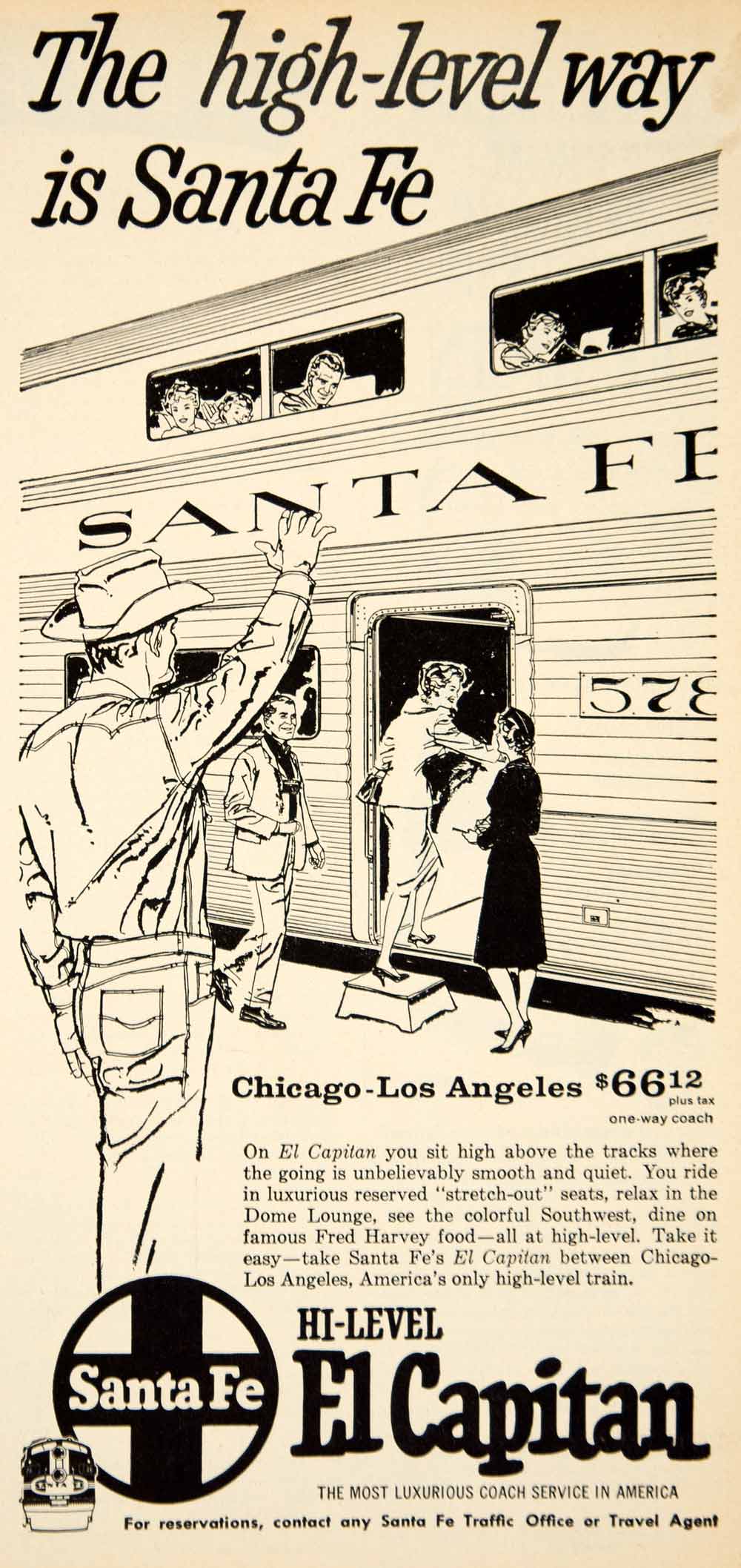 1960 Ad Vintage Santa Fe Train Railroad El Capitan Dome Lounge Fred Harvey YPP5