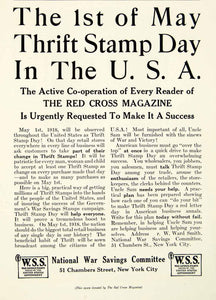 1918 Ad Thrift Stamp WWI National War Savings Committee 51 Chambers St New YRC1