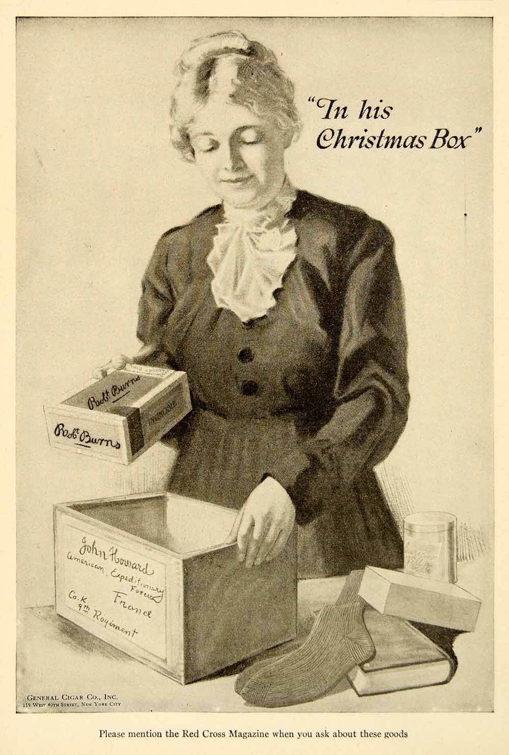 1918 Ad General Cigar 119 West 40th St New York Christmas Box WWI Soldier YRC1