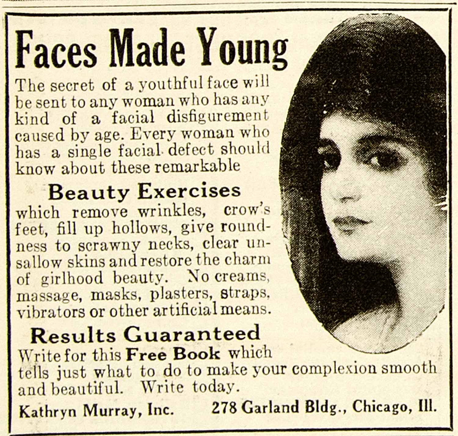 1920 Ad Faces Young Beauty 278 Garland Building Chicago IL Kathryn Murray YRC1