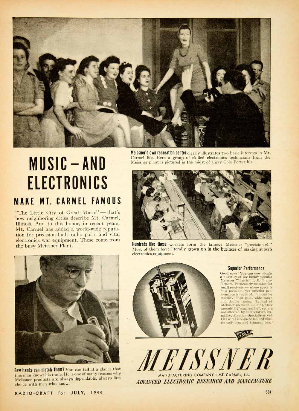 1944 Ad Meissner Manufacturing Company Electronic Research Women Music Mt YRC2