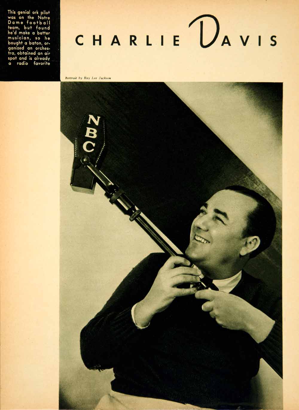 1934 Rotogravure Charlie Davis Radio Orchestra Leader Ray Lee Jackson YRM1