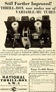 1931 Ad National Thrill-Box SW-5 Tubes Apparatus Variable-Mu Radio Receiver YRN1