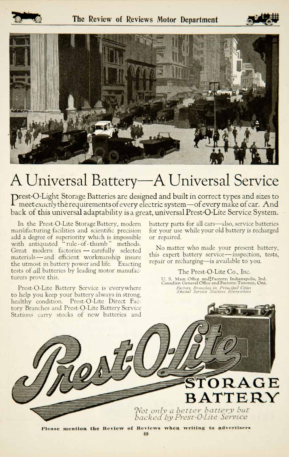 1917 Ad Prest-O-Lite Electric Storage Battery Car Automobile Parts Art City YRR1