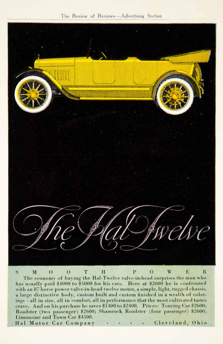 1917 Ad Hal Motor Car Twelve Shamrock Roadster Automobile Brass Era Cl ...