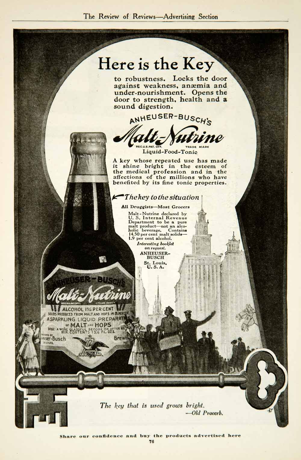 1917 Ad Anheuser-Busch Malt-Nutrine Drink Beverage Liquid Food Tonic Grocer YRR1