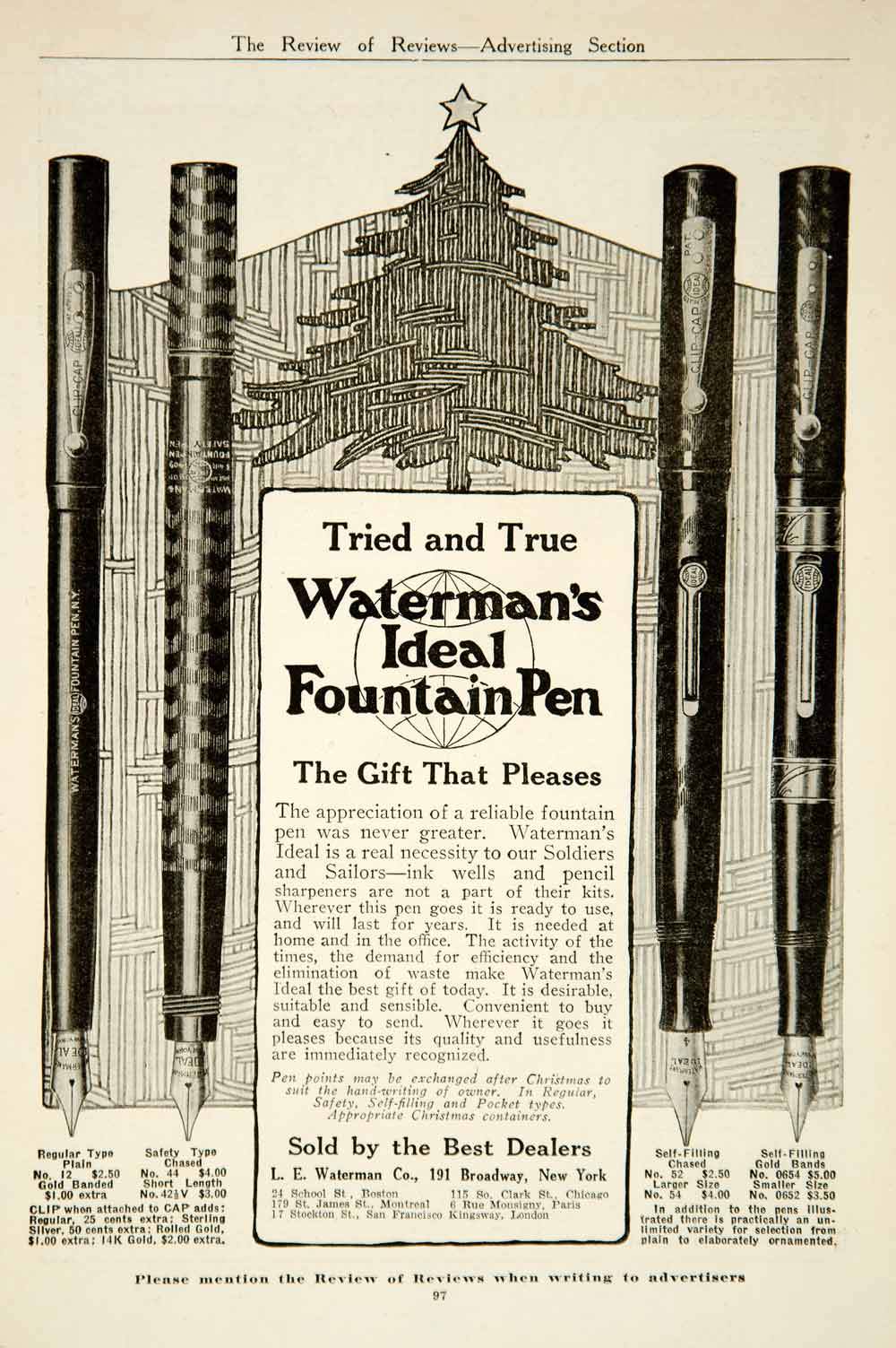 1917 Ad LE Waterman's Ideal Fountain Pen Christmas Holiday Writing Xmas YRR1