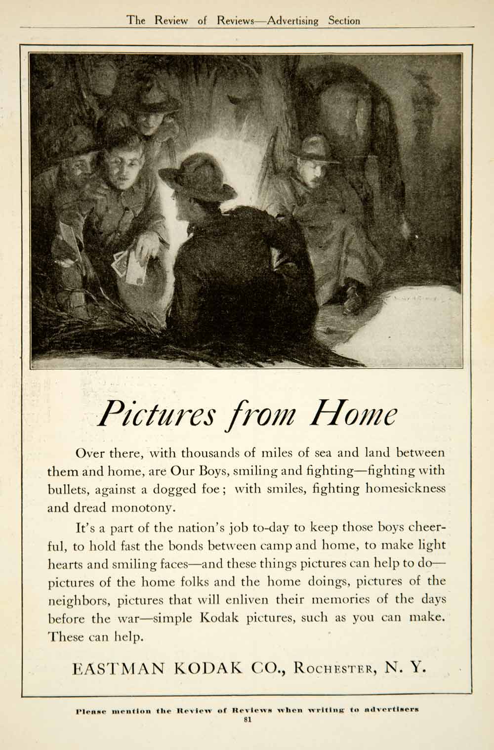 1917 Ad Eastman Kodak Camera Photography WW1 Doughboy US Army Military Camp YRR1