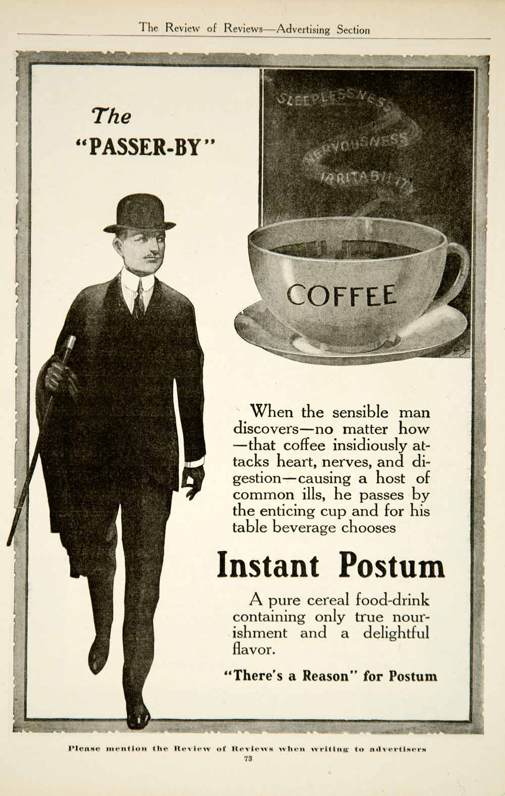 1917 Ad Postum Instant Coffee Drink Beverage Food Grocery Derby Hat Kitchen YRR1