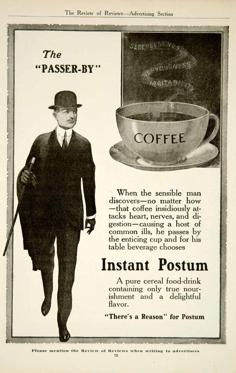 1917 Ad Postum Instant Coffee Drink Beverage Food Grocery Derby Hat Ki ...