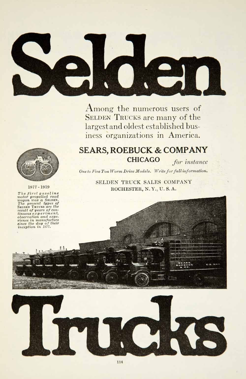 1919 Ad Sears Roebuck Selden Trucks Brass Era Auto Transportation Chicago YRR1