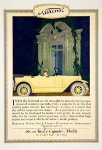 1919 Ad National Motor Car Six Twelve Cylinder Automobile Brass Era Classic YRR1