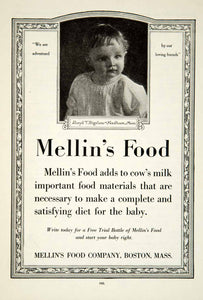 1919 Ad Mellin's Baby Food Lloyd T Bigelow Needham MA Infant Child Grocery YRR1