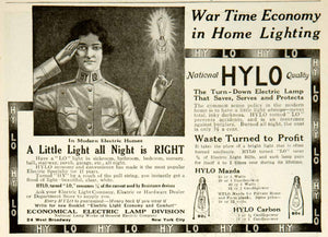 1917 Ad HYLO Carbon Mazda Electric Lamp Lightbulb Hardware Household Home YRR1
