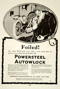 1920 Ad Powersteel Autowlock Anti Theft Cable Cord Wheel Lock Automobile YRR2