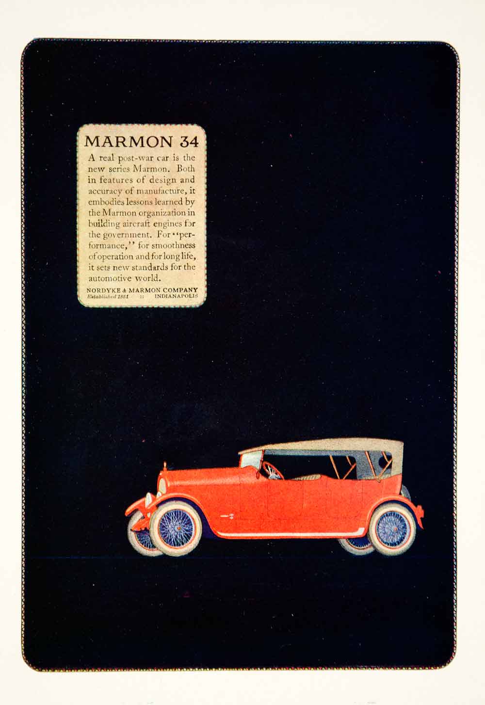 1920 Ad Antique Nordyke & Marmom Company 34 Sedan Car Automobile Vintage YRR2
