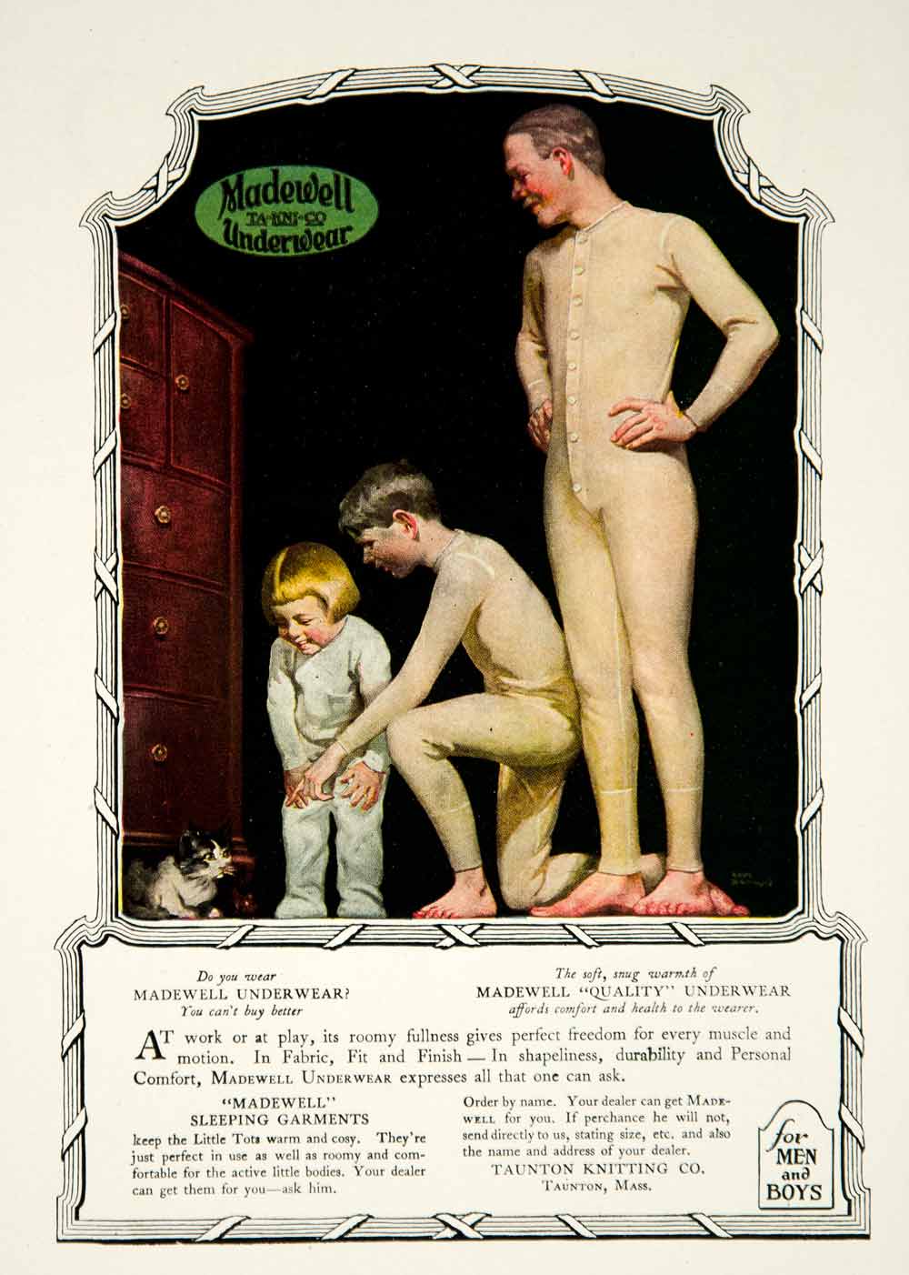 1920 Ad Taunton Knitting Co. Madewell Underwear Clothing Clothes Union Suit YRR2