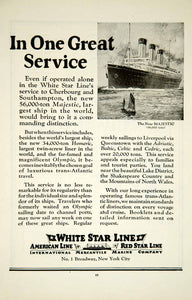1922 Ad Majestic Ship International Mercantile Marine White Line Red Star YRR2