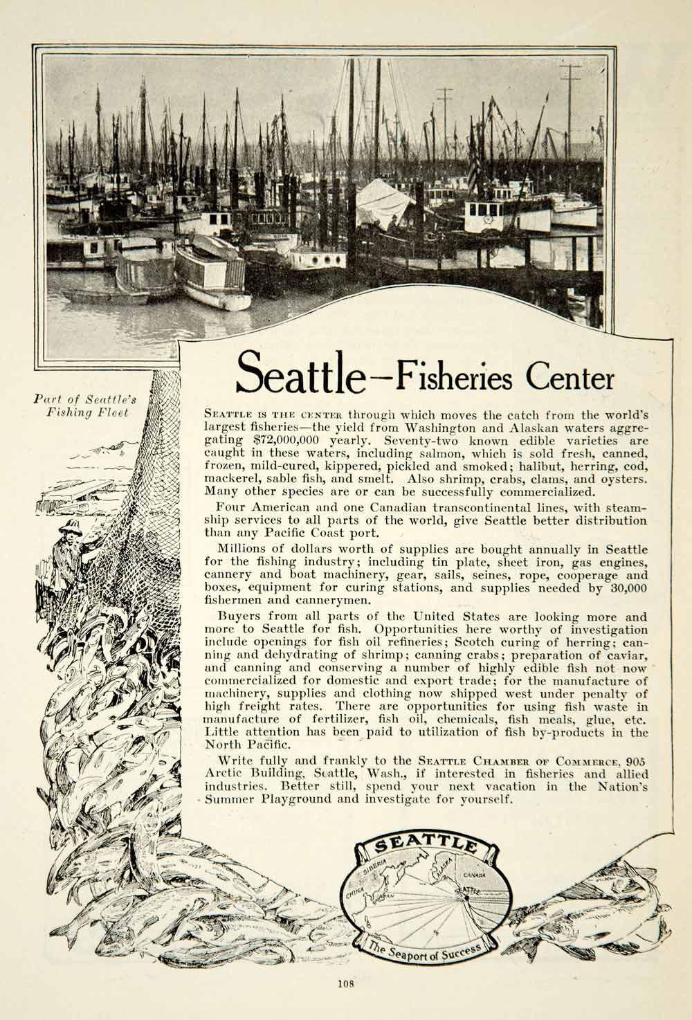 1922 Ad Seattle Washington State Fisheries Center Chamber Commerce Vintage YRR2