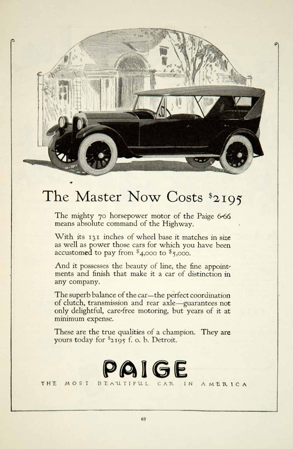 1922 Ad Paige Automobile Company Master Car Sedan Vehicle Vintage Whee ...