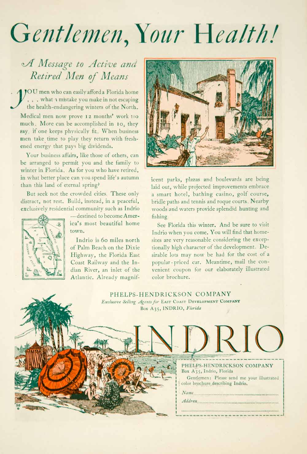 1926 Ad Indiro Florida Phelps-Hendrickson Real Estate Homesite Development YRR2