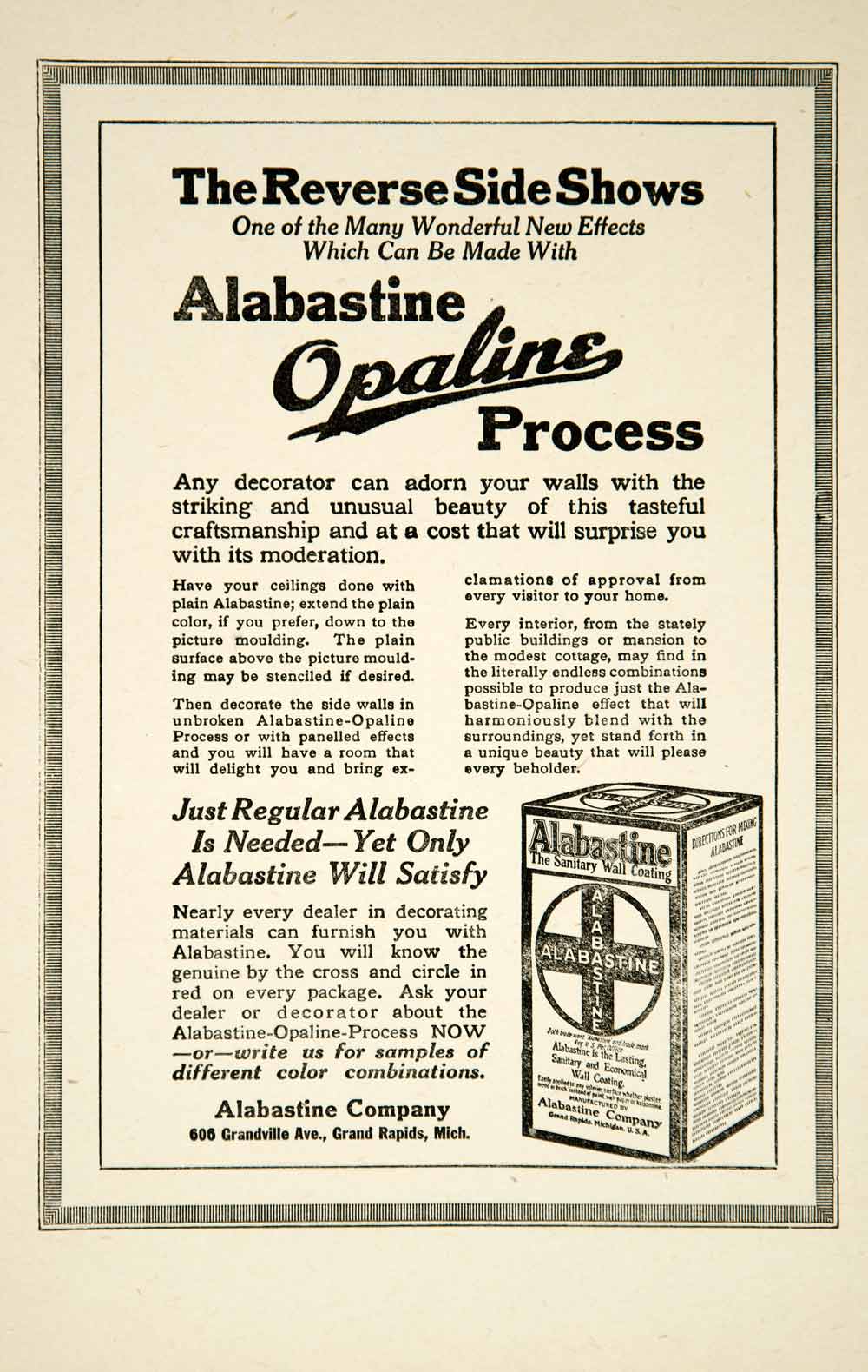1922 Ad Alabastine Opaline Company Process Home Wall Interior Decor Sample YRR2