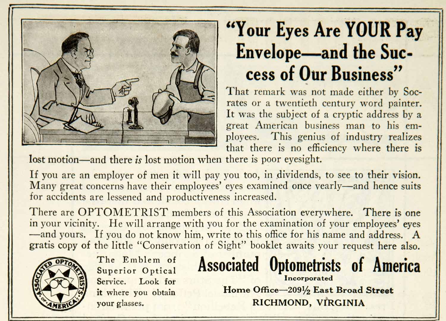 1920 Ad Associated Optometrists America Vintage Glasses Eye Eyesight Vision YRR2