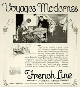 1922 Ad French Line Ocean Cruise Transatlantic Travel Promenade Ship Deck YRR2