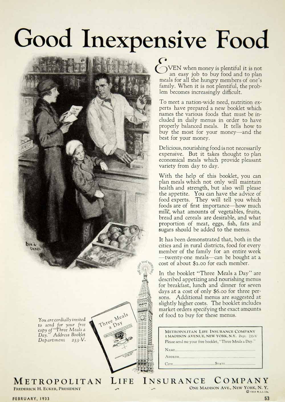 1933 Ad Metropolitan Life Insurance Company New York City Grocery Store Child