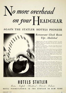 1933 Ad Statler Hotels Boston Buffalo Cleveland Detroit St. Louis Restaurant Hat