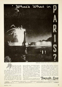 1933 Ad French Line Railroad Railway Europe Paris Train Fireworks Germany Italy